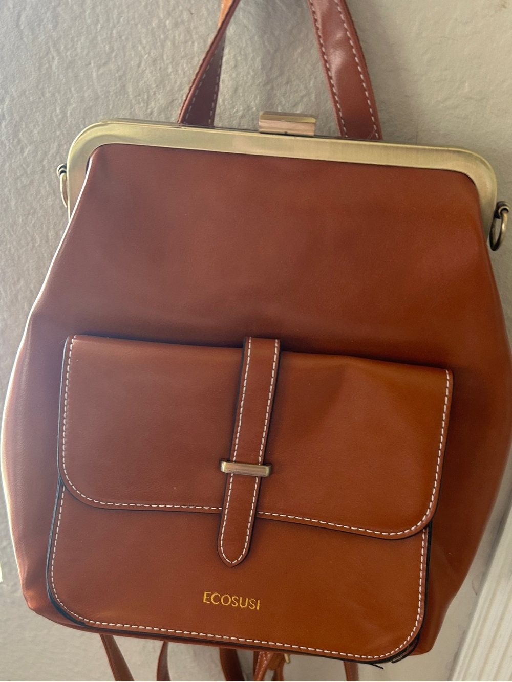 Leather Crossbody Backpack - Tan